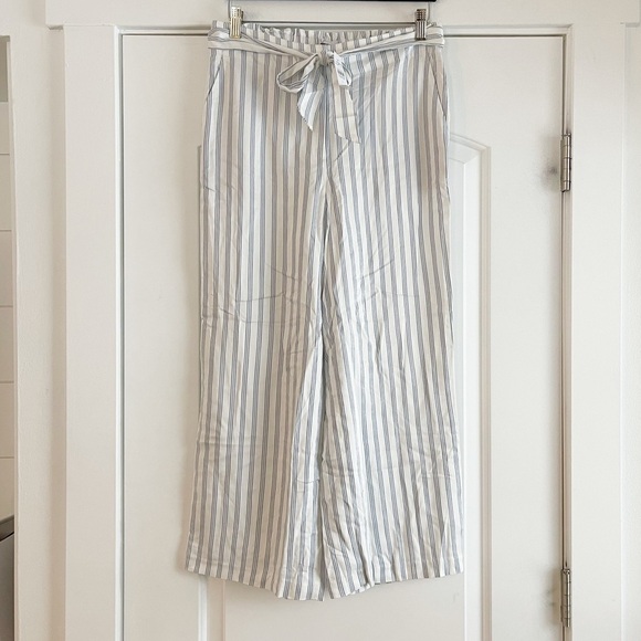 Loft Tie Waist Pull On Wide Leg Pants in Stripe - S - Picture 2 of 4